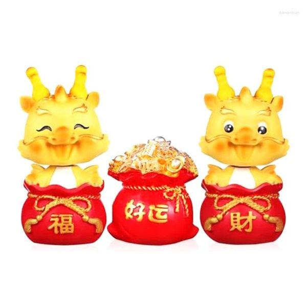 Figurines décoratives 3pcs Shaking Head Dragon Figures Kit Chinese Zodiac Ornaments Année des statues Set for Home Office