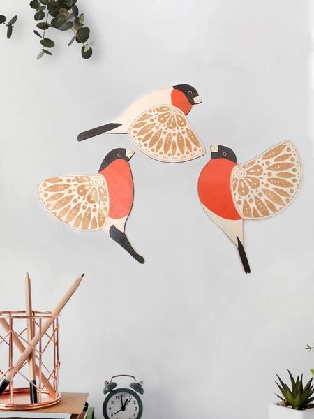 Figurines décoratives 3pcs Oiseaux en bois mur suspendu nordique décoration boho art salle décède esthétique pour le cadeau de la chambre à coucher