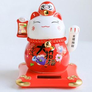 Figuras decorativas Figura de Daruma de gato de la suerte de cerámica con energía solar de 4,2 pulgadas, brazo tembloroso que hace señas a la fortuna, decoración del hogar y el coche, riqueza Maneki