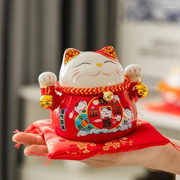 Figuras decorativas 4,5 pulgadas de cerámica gato de la suerte Maneki Neko caja de dinero fortuna color hucha decoración del hogar regalo Feng Shui ornamento