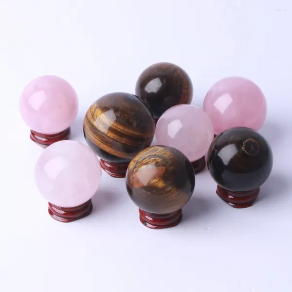 Figurines décoratives 4-5 cm Natural Pink Quartz Tiger Eye Sphere Base Affichage de bureau Décoration