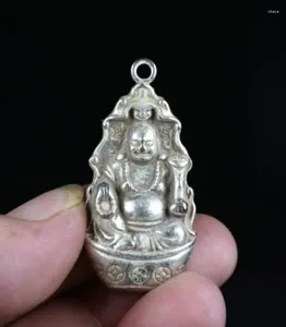 Figurines décoratives 4.5Cm Rare vieux chinois Miao argent Feng Shui Maitreya bouddha Ruyi pendentif chance