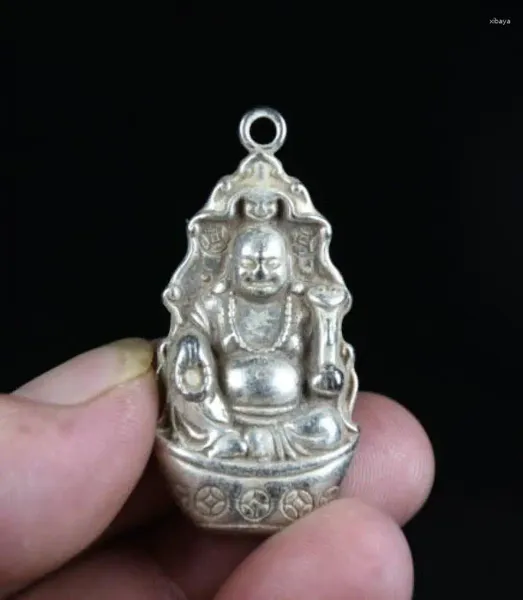 Figuras Decorativas 4,5 Cm Raro Antiguo Chino Miao Plata Feng Shui Maitreya Buda Ruyi Colgante De La Suerte