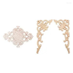 Figurines décoratives 4 pcs lots en bois sculpté long applique applique des murs de fleurs non peintes armoires de porte décor de porte