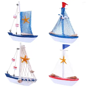 Decoratieve Beeldjes 4 Stuks Ornament Mediterrane Stijl Mini Dhow Zeilboot Versiering Zomer Model Home Decor Kust