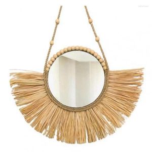 Decoratieve beeldjes 40 cm Acrylhangende spiegel Marokkaanse stijl Straw houten kralen hanger ornament bank achtergrond muur decor