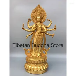 Figurines décoratives 41cm Old Copper Yellow Copper Gilded Huit Avalokitesvara Bodhisattva Lotus Tara Statue Ornement Avalokitesvara Bodhisattva Lotus Tara