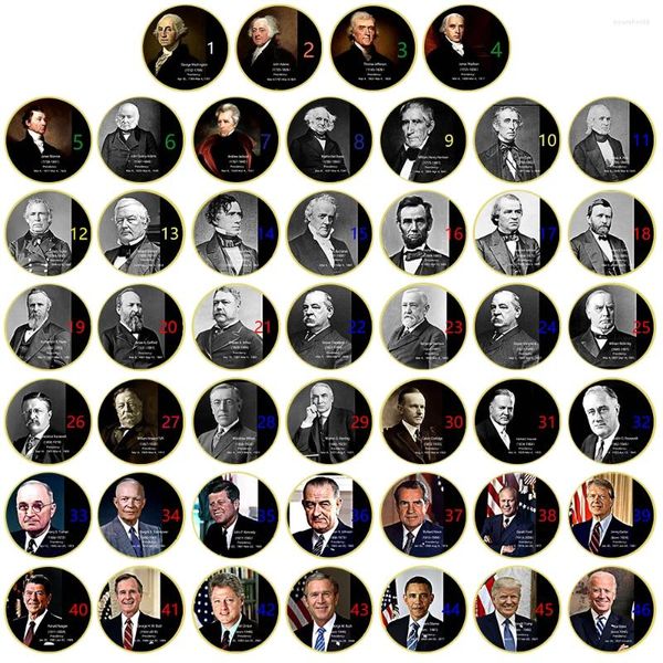 Figuritas decorativas, 46 monedas conmemorativas de plata de los presidentes de los Estados Unidos, insignia de moneda de gran hombre, colección de Fans de ilustraciones de alta calidad