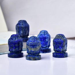 Decoratieve beeldjes 4cm Lapis Lazuli Boeddha Hoofd Ornament Crystals Home Decoratie Room Decor Aquarium Crystal Witchcraft Natuurlijk en