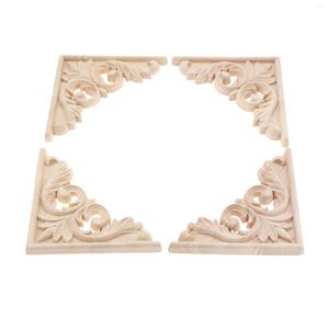 Decoratieve beeldjes 4 stks 11 cm Vintage natuurlijk hout gesneden sticker hoek Onlay Triangle applique frame meubels muur ongeverfd home decor 3D