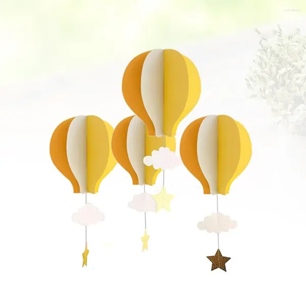 Figurines décoratives 4pcs 3D Paper Pendant Balloons à air nuages ​​étoiles Started Ornements pour décoration intérieure (jaune orange et jaune clair)
