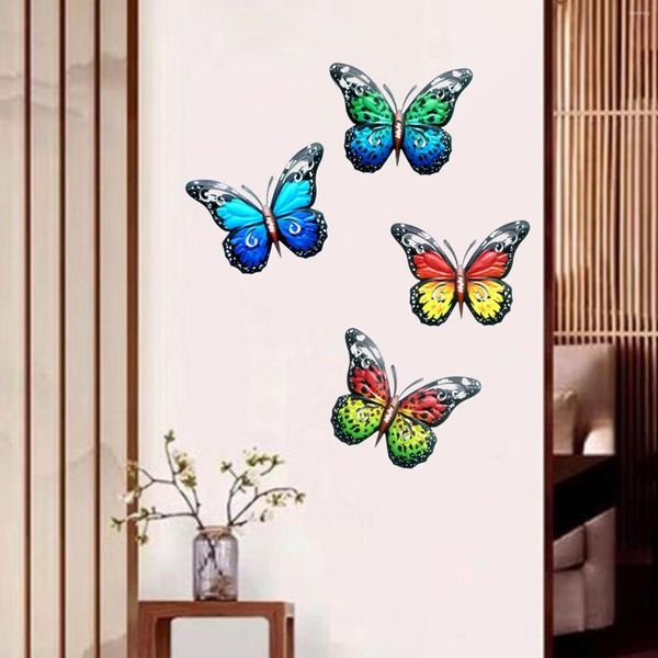 Figurines décoratives 4 pièces papillon mur Art suspendu Sculpture jardin papillons décoration pour salon ferme terrasse cour