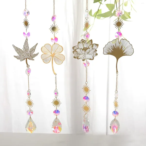 Figurines décoratives 4pcs Crystal Wind Chime Rainbow Catcher Lotus Fleur Feuille de feuille de feuille Prisse suspendue Décor Home Garden de Noël Cadeaux