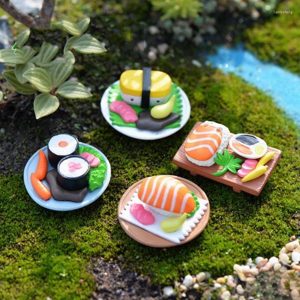 Figurines décoratives 4 pièces, mignon Sushi nourriture Micro paysage mousse Terrarium fée jardin pique-nique Miniatures accessoires de décoration pour la maison