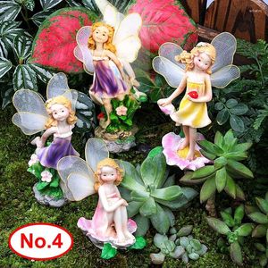 Figuras decorativas 4 unids/set ángeles de flores princesa miniaturas decoraciones de jardín de hadas artesanías de resina microadorno decoración bonsái
