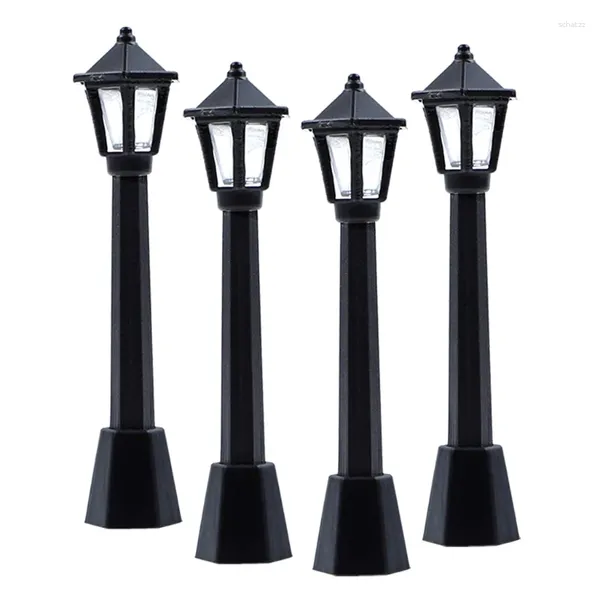 Figuras decorativas 4pcs/set mini luces de calle decoración lámpara de tren de ferrocarril de juguete de casa de muñeca linda para el patio de paisaje de micro jardín