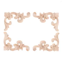 Figurines décoratives 4pcs / Set Woodcarfing Corner Decal Wooden Artists Appliques Cadre de porte murale décor de porte murale 7.5 6 cm style européen Old