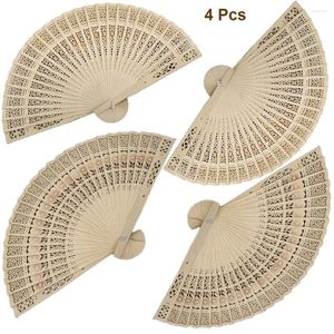 Decoratieve beeldjes 4 stuks houten opvouwbare ventilator 2 soorten Chinese zonnebloempatroon sandelhout hand met kwastjes handheld vrouwen