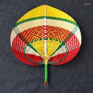 Figuras decorativas 5/10/20 piezas ventilador tejido de bambú en forma de melocotón hecho a mano puro DIY ventiladores de mano de estilo chino de colores refrescantes de verano para el hogar