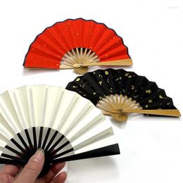 Figuras decorativas 5,12 pulgadas Mini ventilador de bolsillo portátil de papel Xuan negro rojo blanco oro chino abanicos de mano mujeres bambú plegable