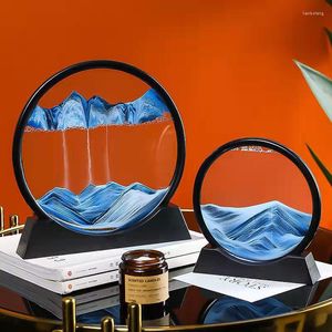 Figurines décoratives 5/7inch Moving Sand Art Picture Deep Sea Sandscape Flowing Peinture Rectangle Round Frame Glass Hourglass Home Decor