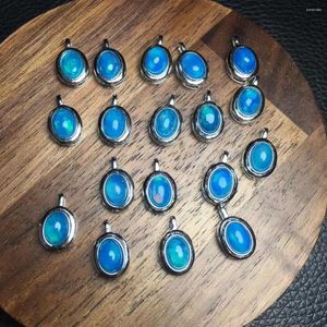 Figurines décoratives 5 7mm en gros cristal naturel de guérison pendentif de forme ovale de pierre précieuse d'opale bleue avec boucle en argent 925 pour cadeau de bijoux