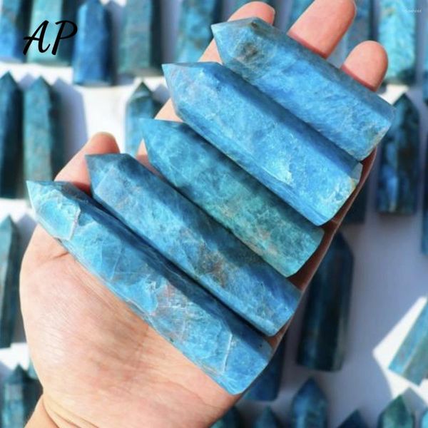 Figuras decorativas de 5-8cm, varita de cuarzo Natural, punto de apatita azul, torre de cristal, piedra preciosa de energía, decoración Hexagonal para el hogar