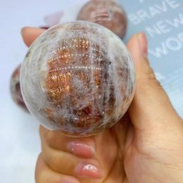 Figuritas decorativas 5 Natural Golden Sun Stone Crystal Quartz Energy Ball Reiki Healing Home Aura Flash Mineral Precioso