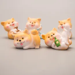 Figurines décoratives 5 pcs Cartoon mignon Akita chien figurine micro paysage décor intérieur miniature fée décoration jardin accessoires modernes