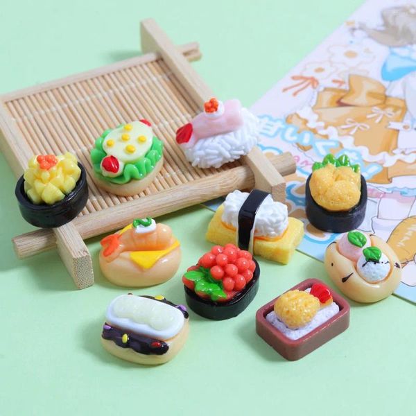 Figurines décoratives 5 pièces résine Simulation tridimensionnelle Sushi Caviar friture crevettes Style japonais Kawaii maison de poupée ornement