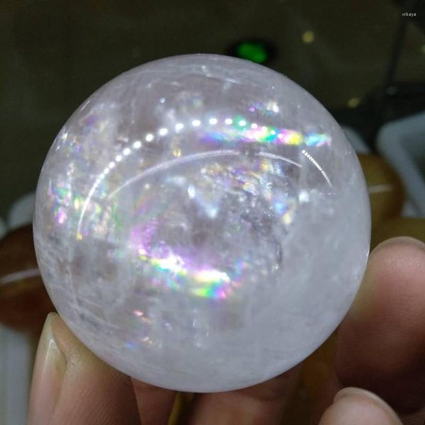 Figurines décoratives 50 mm Calcite optique claire avec arcs-en-ciel Sweet Iceland Spar Crystal Sphere Ball