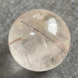 Figurines décoratives 58g Quartz en pierre naturelle Sphère rutilée décoration de boule de cristal poli cadeau Reiki guérison B281