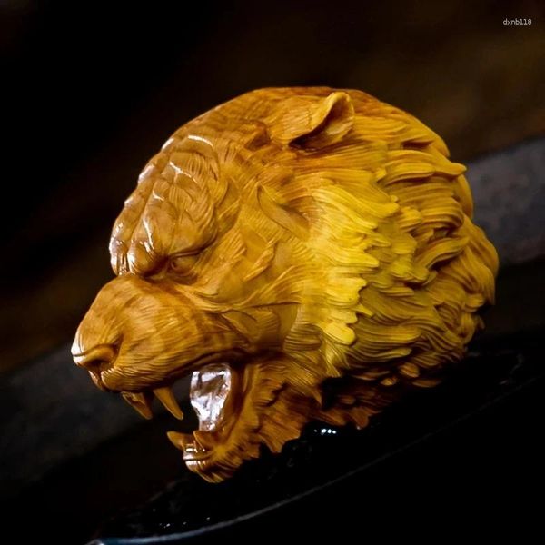 Figurines décoratives 5cm 6cm Tiger Head Boxwood Chinois Zodiac Feng Shui Pendant Wood State Car suspendu