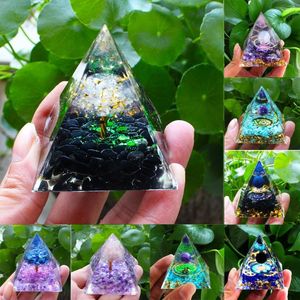 Figurines décoratives 5 cm Orgone Cristal Pyramide Guérison Améthyste Péridot Générateur D'énergie Équilibrant Chakra Reiki Pierre EMF Protection