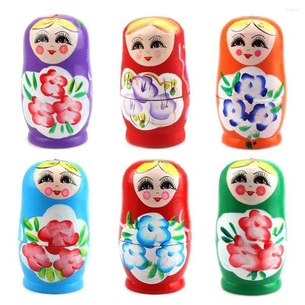 Figuras decorativas 5 piezas novedosas dibujos animados de dibujos animados rusos muñecas de madera de madera pintada a mano juguetes para niños adornos para el hogar