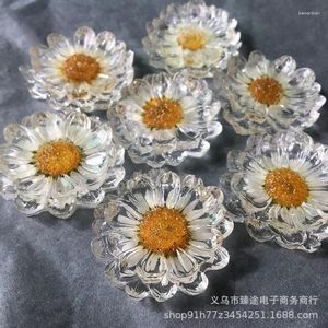 Figurines décoratives 5pcsins japonais rond transparent fleur séchée marguerite résine accessoires bricolage boucles d'oreilles anneaux bijoux matériaux en gros