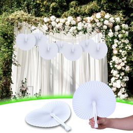 Decoratieve Beeldjes 6/12 Stuks Wit Opvouwbare Handheld Papier Fans Ronde Vormige Accordeon Met Plastic Handvat Voor Bruiloft Verjaardagsfeestje