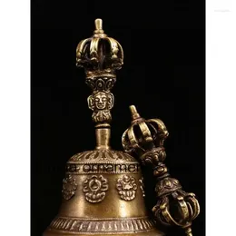 Figurines décoratives 6.6 "OId tibétain pur Bronze 8 de bon augure Dorje Vajra boîte de support de cloche Statue