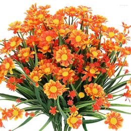 Figurines décoratives 6 bouquets de fleurs de marguerite artificielles d'extérieur pour verdir le jardin, porche, décoration de ferme (Orange rouge)