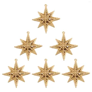 Figuritas decorativas, 6 uds., colgante de estrella de Navidad, corona de plástico, Navidad tridimensional de ocho puntas