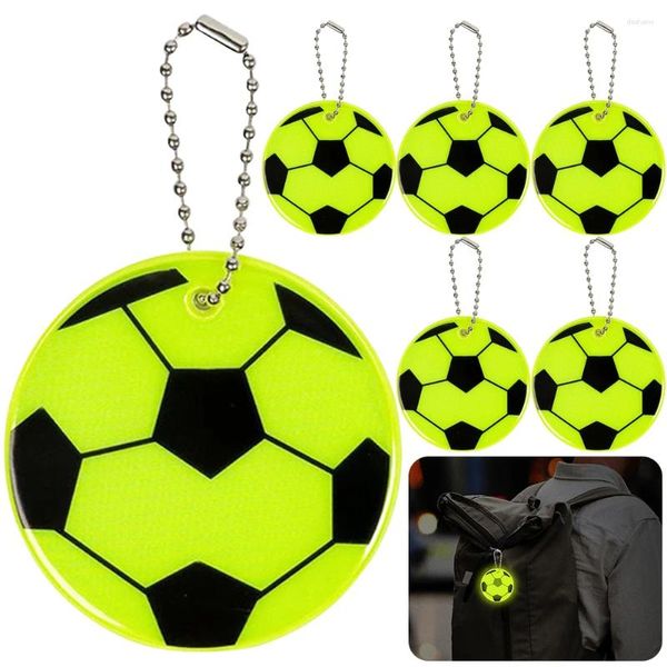 Figurines décoratives de Football, 6 pièces, pendentif réfléchissant brillant, porte-clés haute visibilité pour sac à dos, sac d'école