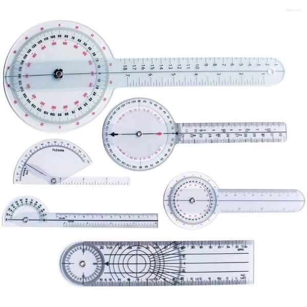 Figuras decorativas 6 PCS Regla del dedo espinal Goniómetro Protactores Multi-regla 180/360 Herramienta de medición de grados