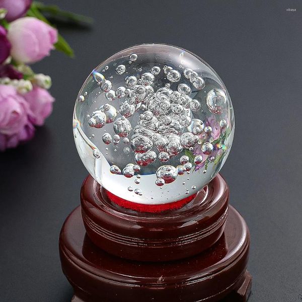 Figurines décoratives 60 mm Bubble Crystal Crystal Ball Bureau Home Creative Glass Decor Sphere Fountain Water Wheel Rotation