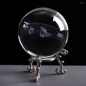 Figurines décoratives 6cm Crystal Ball 3D Planètes claires Modèle Décoration Système solaire gravé Craft miniature avec Base Desktop PO