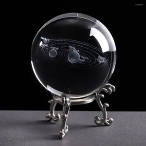 Figurines décoratives 6 cm Modèle de planètes de bureau Décoration de sphère 3D claire avec base miniature gravée système solaire artisanat cadeau boule de cristal