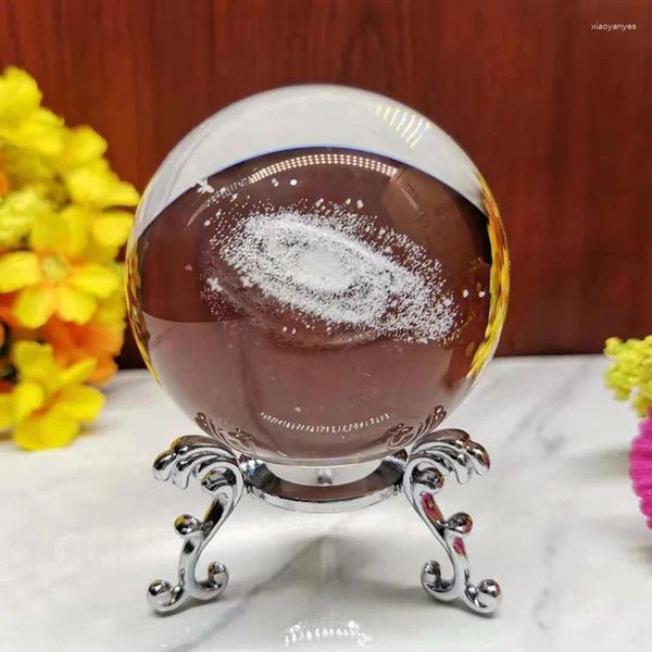 Figuras decorativas de 6 cm de diámetro Galaxy Miniatura Bola de cristal 3D Láser Grabado de cuarzo Spasa de vidrio Decoración del hogar Accesorios