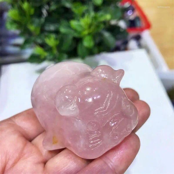 Figurines décoratives 6cm quartz rose naturel Pig Crystal Animal sculpture mignon guérison Enfants en bonne santé décoration décoration Ornements 1pcs