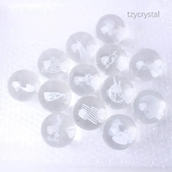 Figurines décoratives 6 cm Boule en verre blanc transparent 3D motif de sphère couverte artisanat d'affichage ornements