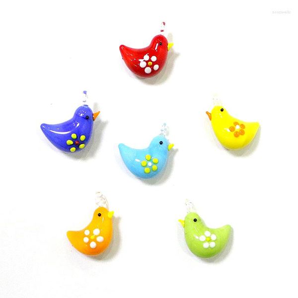 Figurines décoratives 6 pièces, Mini oiseau en verre coloré coloré, pendentif à breloque, ornements de jardin féerique pour la maison, année de pâques, accessoires de décoration suspendus