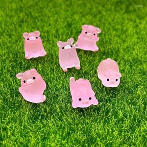 Decoratieve Beeldjes 6 Stuks Lichtgevende Piggy Miniatuur Varken Cake Toppers Mini Hars Speelgoed DIY Ambachten Voor Tuin Decors